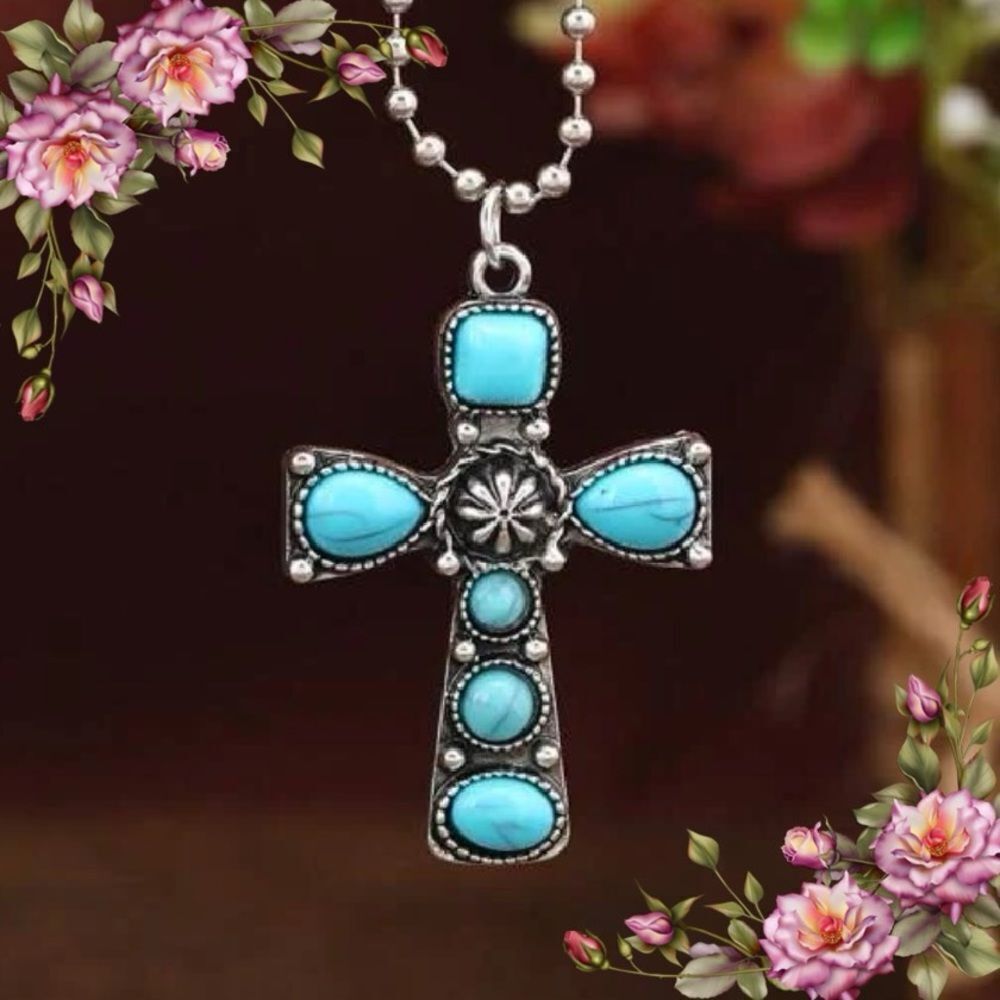 Turquoise Decor‎ Cross Charm Necklace